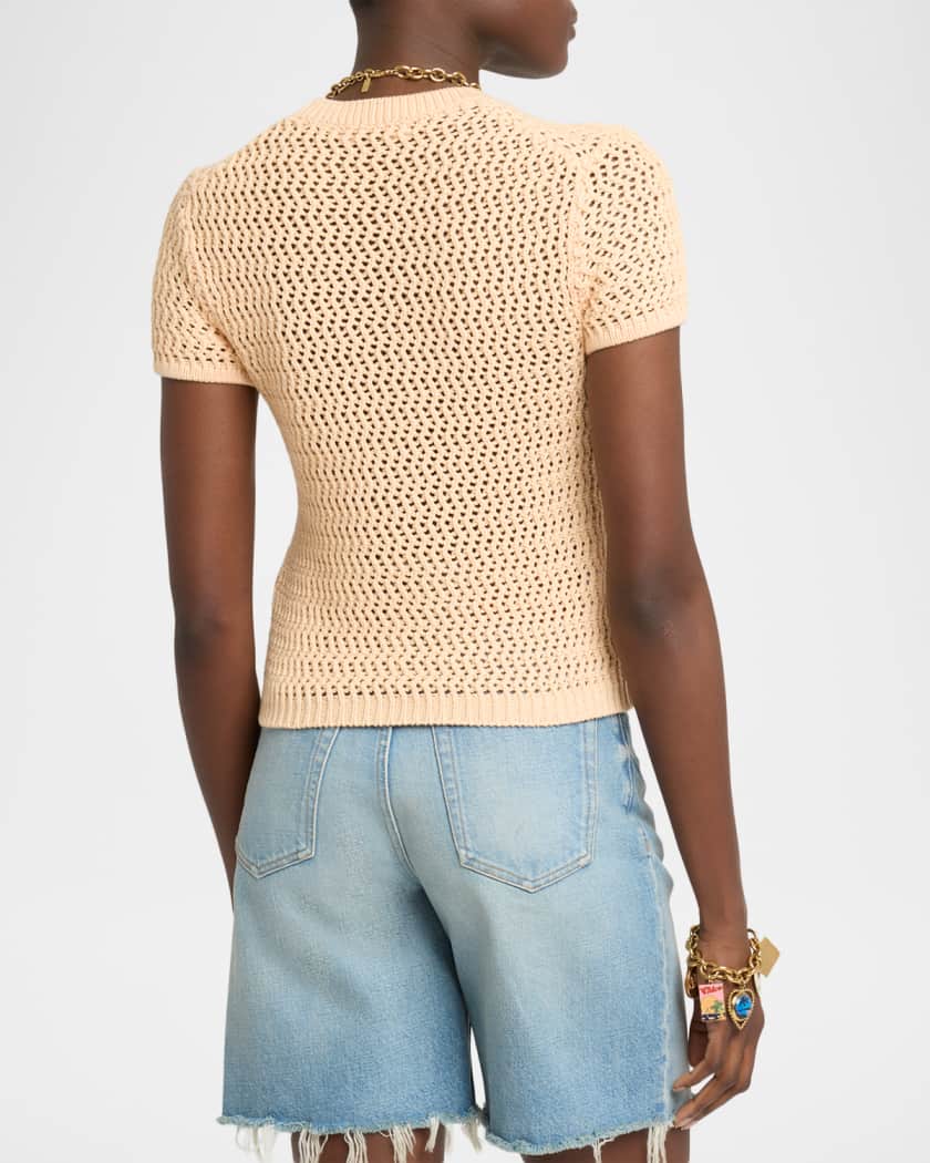 Chloe À La Plage Logo-Embroidered Crochet Cotton Top | Neiman Marcus
