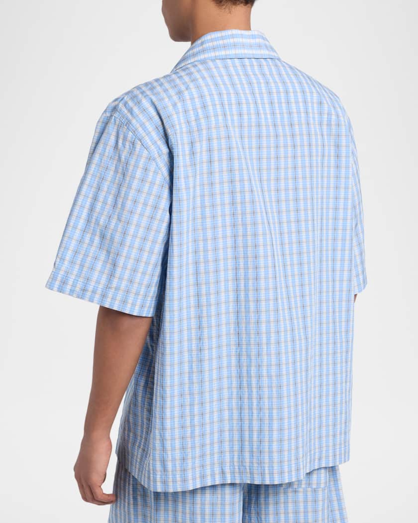 Bottega Veneta Men's Cotton and Silk Textured Plaid Short-Sleeve