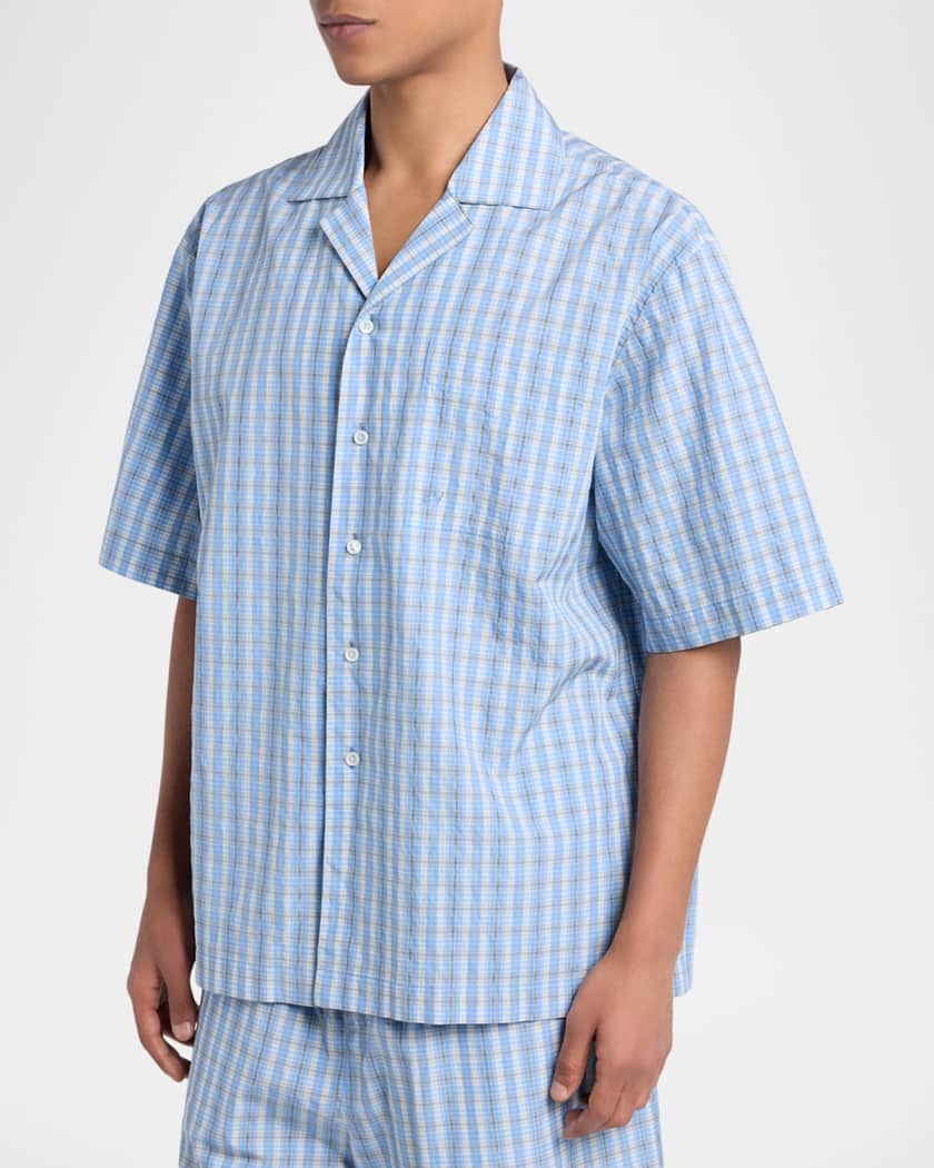 Bottega Veneta Men's Cotton and Silk Textured Plaid Short-Sleeve