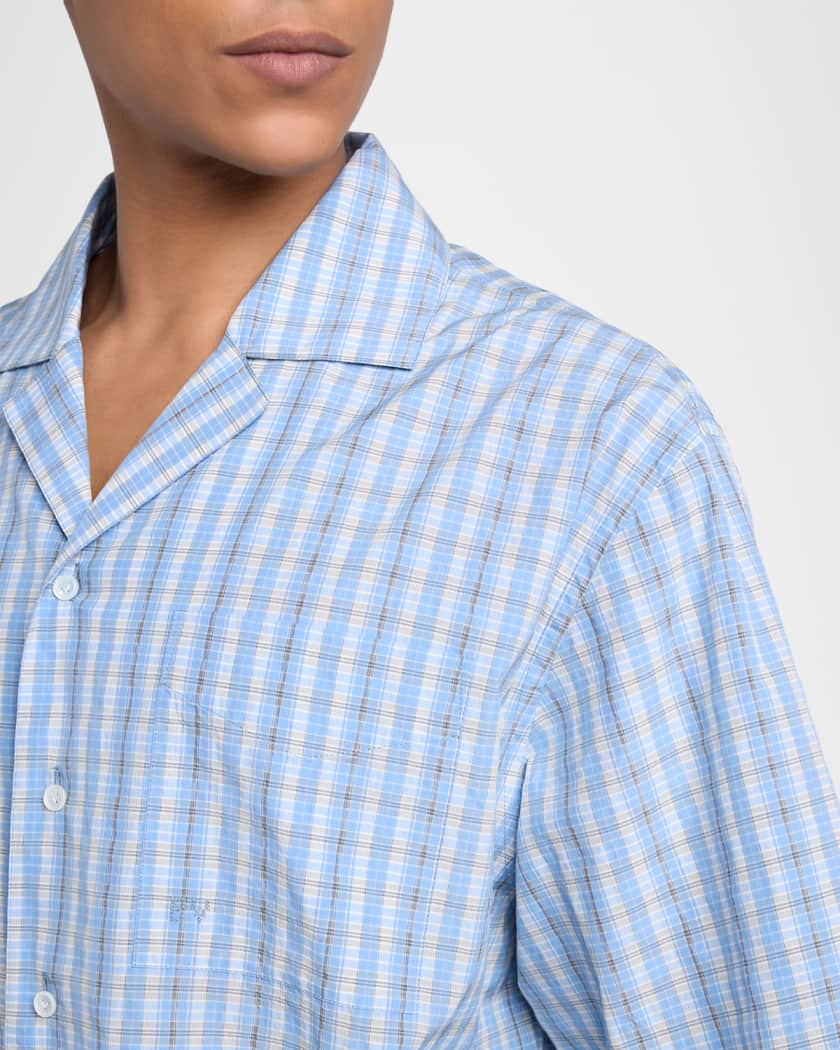 Bottega Veneta Men's Cotton and Silk Textured Plaid Short-Sleeve