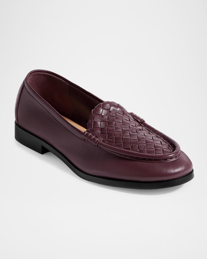 Bottega Veneta Dark Brown Intrecciato Leather Penny Loafers Silenzio Intrecciato leather loafers in burgundy - Bottega  main image 4