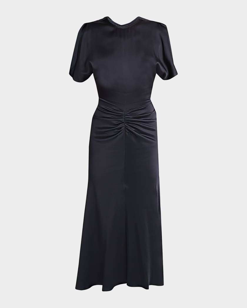 victoria beckham ruched satin midi dress women Victoria Beckham V-Neck Ruched Satin Midi Dress  On Sale Now with Up to  49% Off