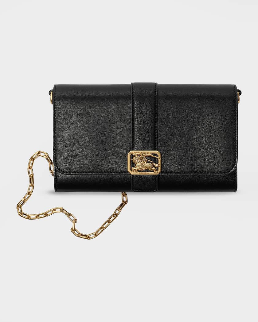 BURBERRY ケース チェーン&ストラップ付きコンパクトウォレット黒 Burberry Rider Chain Strap Leather Wallet | Neiman Marcus