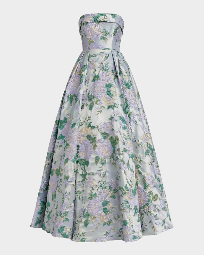 Mac Duggal Strapless Floral Brocade Ball Gown | Neiman Marcus