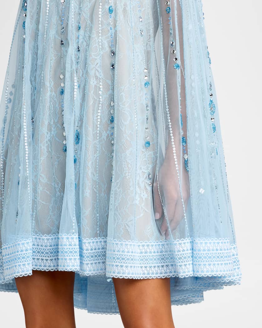 Mac Duggal Beaded Lace Cape-Sleeve Mini Dress | Neiman Marcus