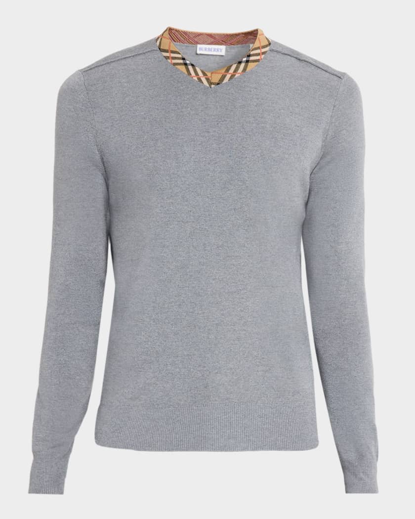 Burberry Men's Maxim Check-Trim V-Neck Sweater | Neiman Marcus