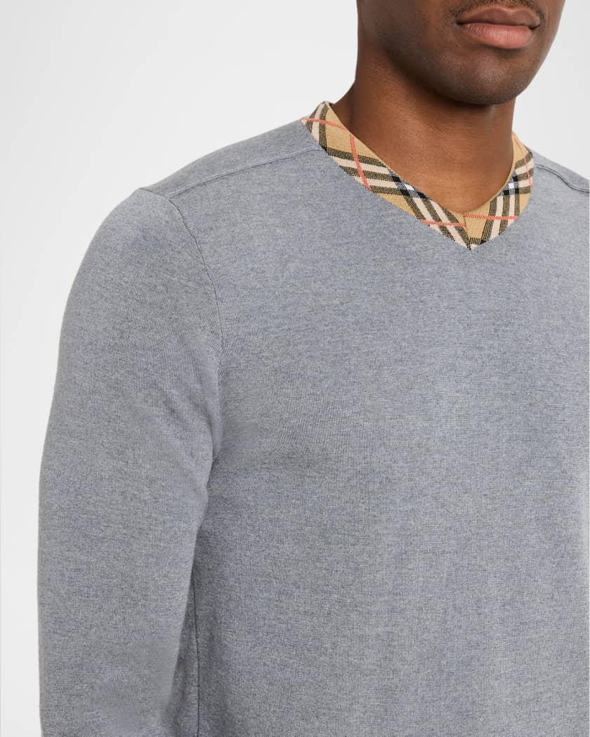 Burberry Men's Maxim Check-Trim V-Neck Sweater | Neiman Marcus