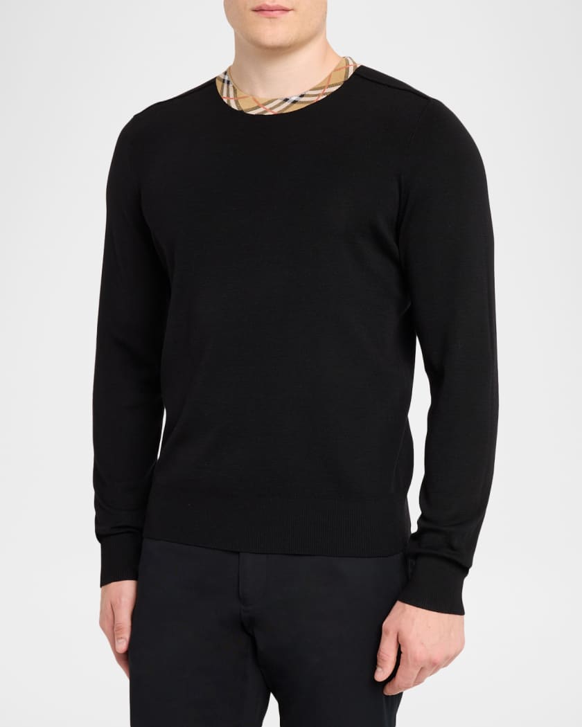 Burberry Men's Michael Crewneck-Check Wool Knit Sweater | Neiman