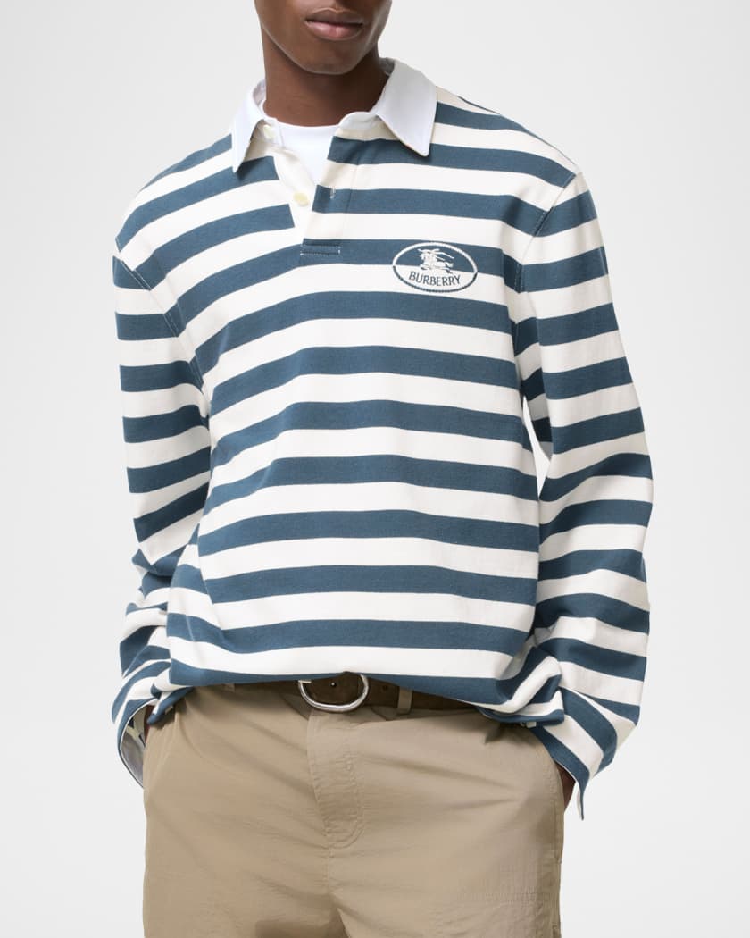 Burberry Men's Striped Cotton Rugby Polo Shirt | Neiman Marcus
