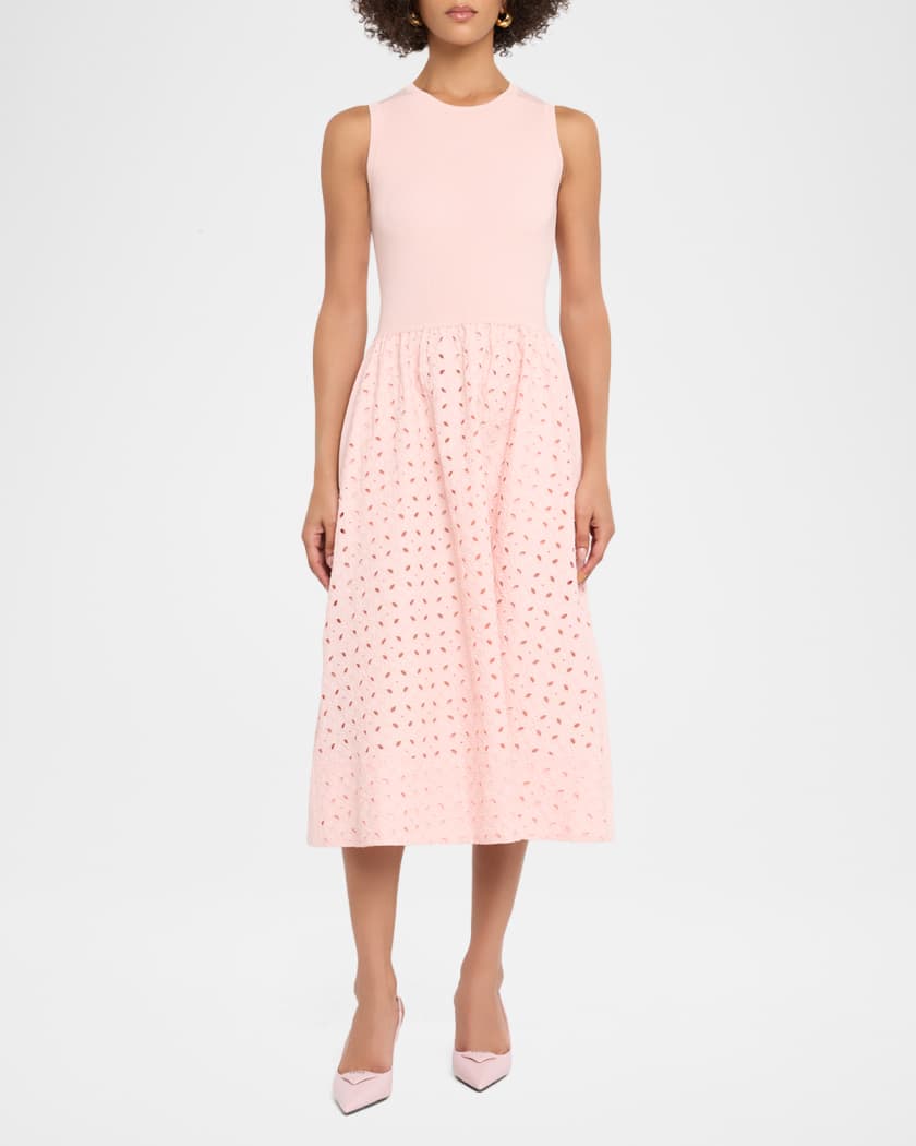 Elie Tahari The Emma Sleeveless Eyelet Knit Midi Dress | Neiman Marcus