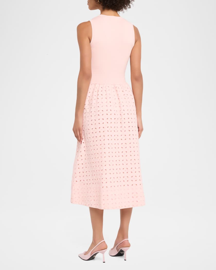 Elie Tahari The Emma Sleeveless Eyelet Knit Midi Dress | Neiman Marcus