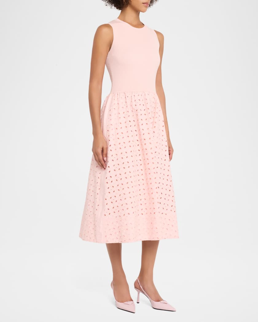 Elie Tahari The Emma Sleeveless Eyelet Knit Midi Dress | Neiman Marcus