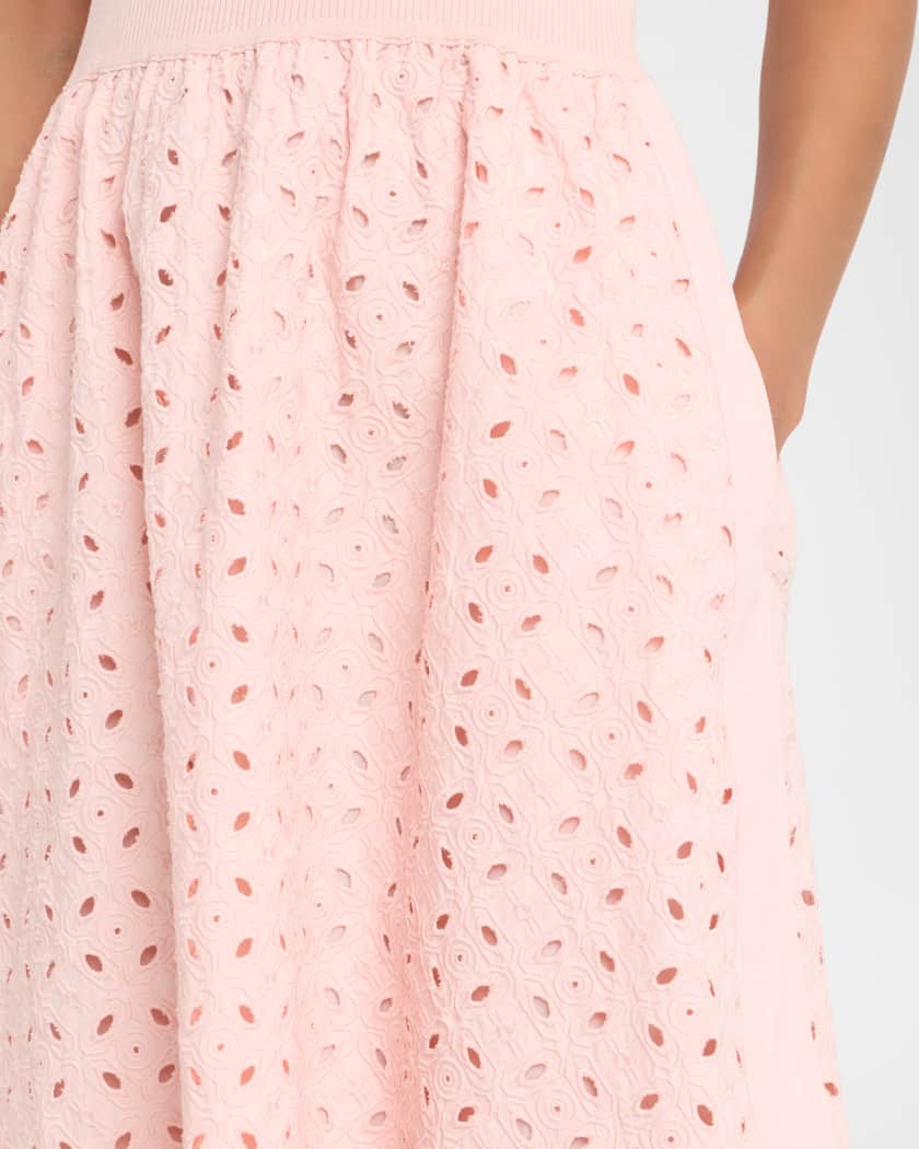 Elie Tahari The Emma Sleeveless Eyelet Knit Midi Dress | Neiman Marcus