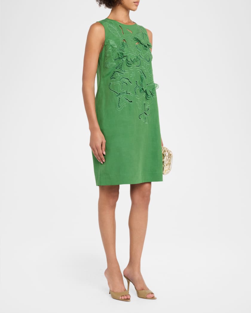 tahari embroidered fit and flare dress AGUA BENDITA Navy Floral Embroidered Linen Maxi Dress (Sz.M)