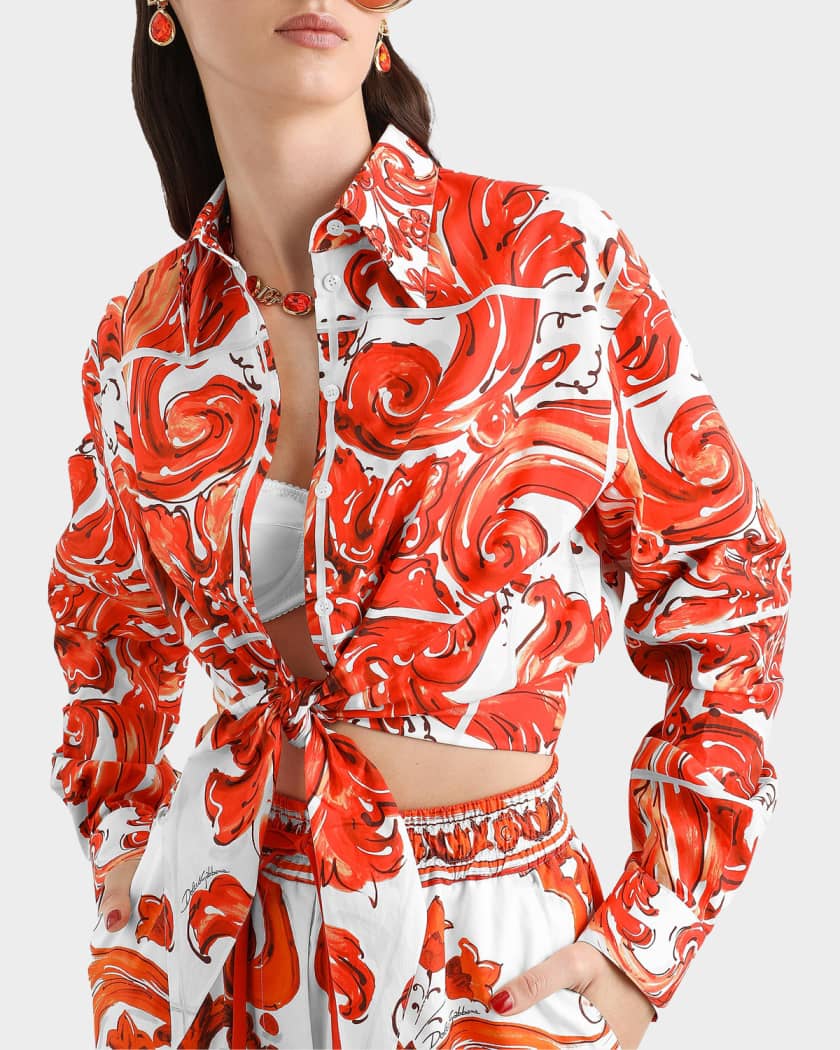 【marina3030jp】DOLCE&GABBANA マヨリカ 長袖 Dolce&Gabbana Majolica Cotton Poplin Long-Sleeve Crop Shirt