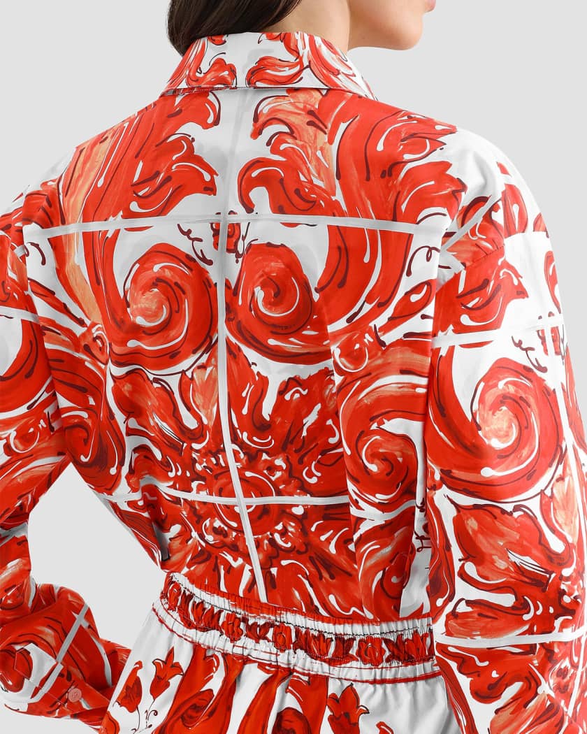 Dolce&Gabbana Majolica Cotton Poplin Long-Sleeve Crop Shirt