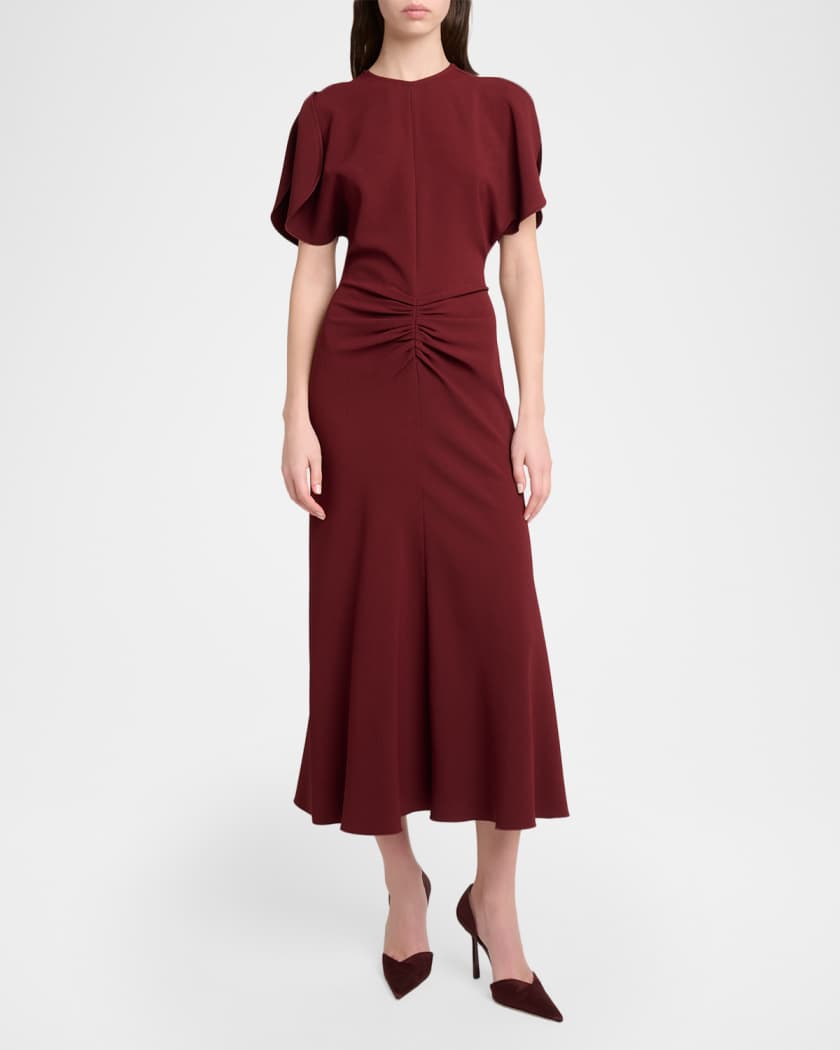 victoria beckham gathered crepe midi dress Victoria Beckham Bela Gathered Crepe Back Satin Midi Dress