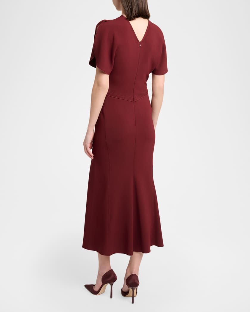 victoria beckham gathered crepe midi dress Victoria Beckham Bela Gathered Crepe Back Satin Midi Dress