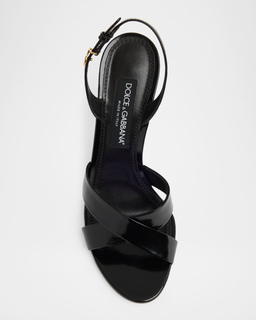 DOLCE&GABBANA レザーサンダル クロスストラップ Dolce&Gabbana 105mm Patent Leather Crisscross Sandals | Neiman Marcus