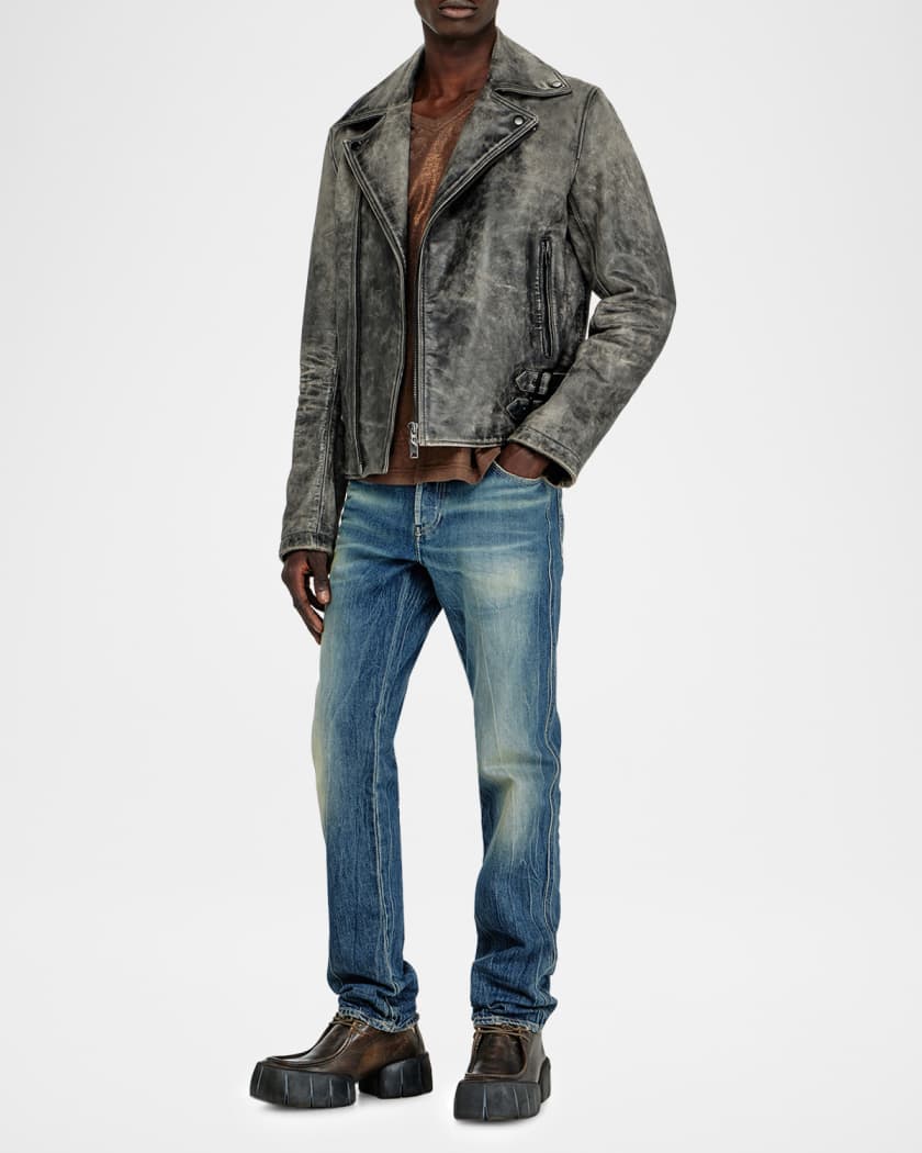 Diesel Men's Treated Leather Biker Jacket | Neiman Marcus