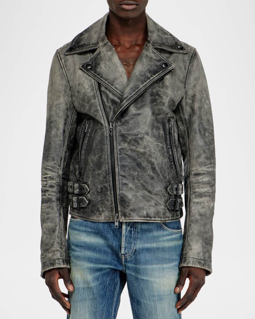 Diesel Men's Treated Leather Biker Jacket | Neiman Marcus