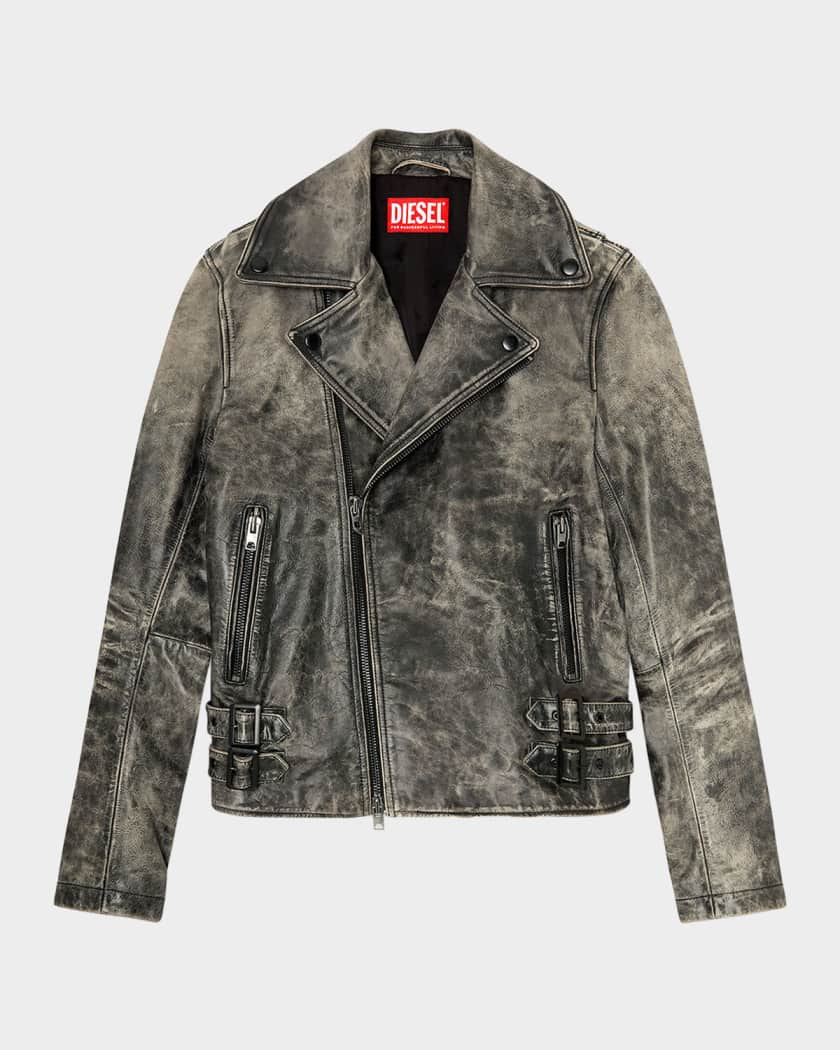 Diesel Men's Treated Leather Biker Jacket | Neiman Marcus