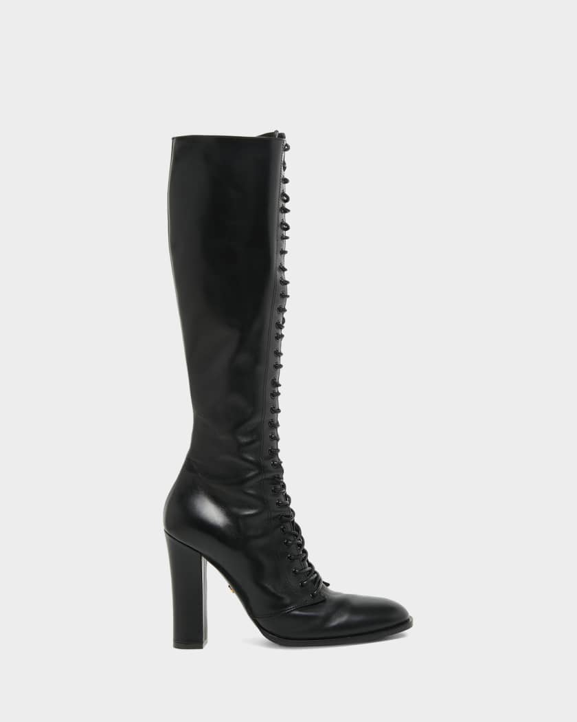 Dolce&Gabbana Lace-Up Leather Knee-High Boots | Neiman Marcus