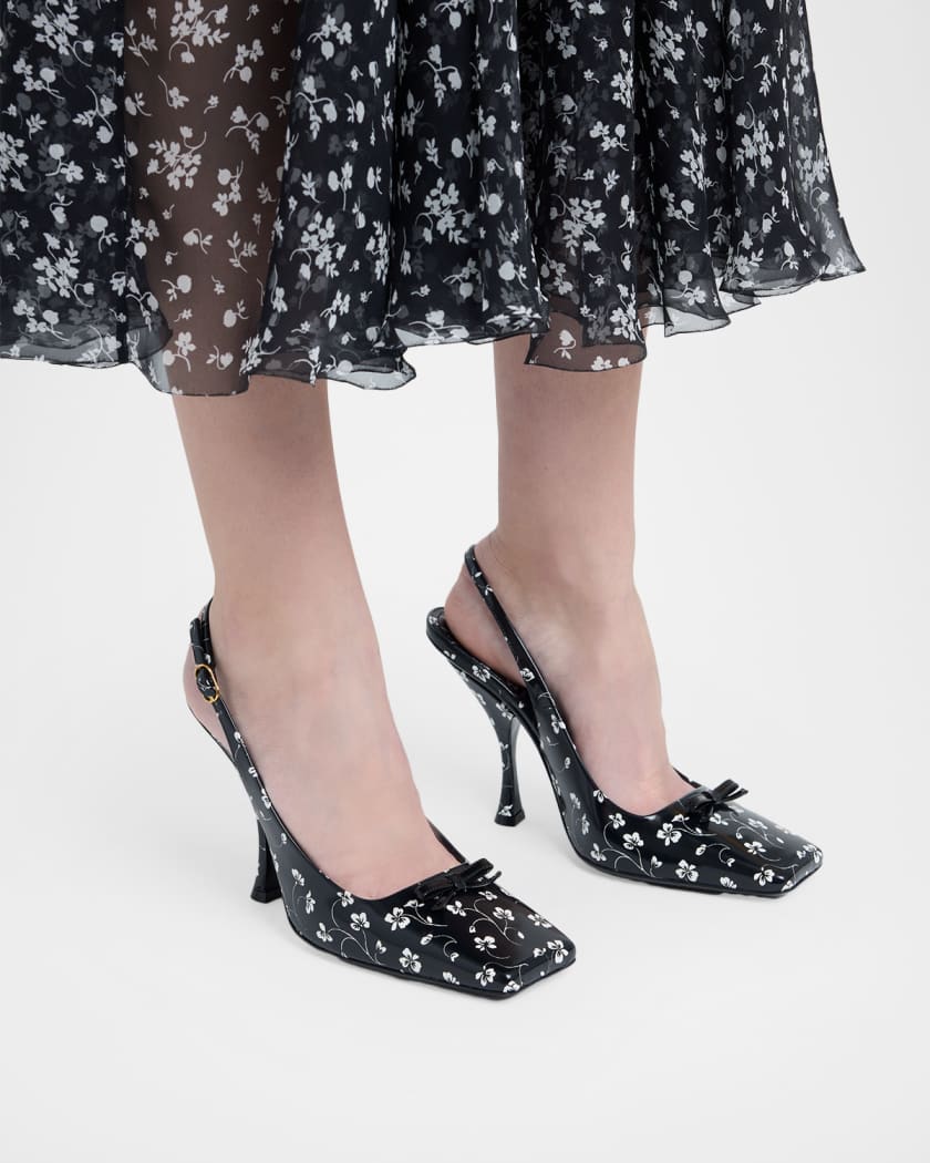 Dolce&Gabbana 105mm Floral Leather Slingback Pumps | Neiman Marcus