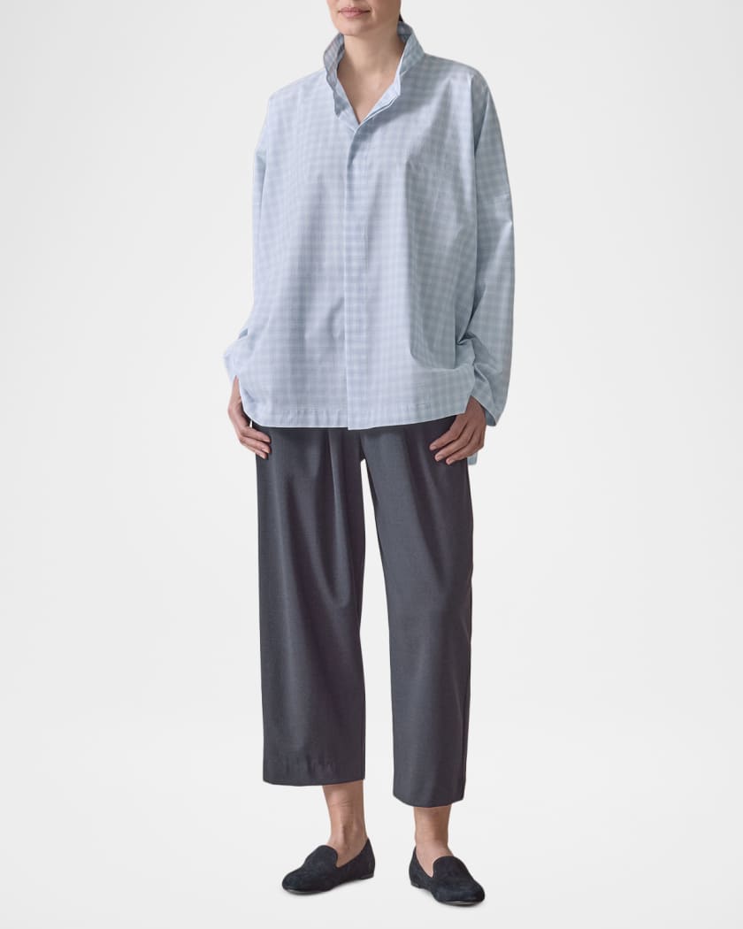 Eskandar Triple-Plaid Cotton Wide Longer Back Shirt Jacket