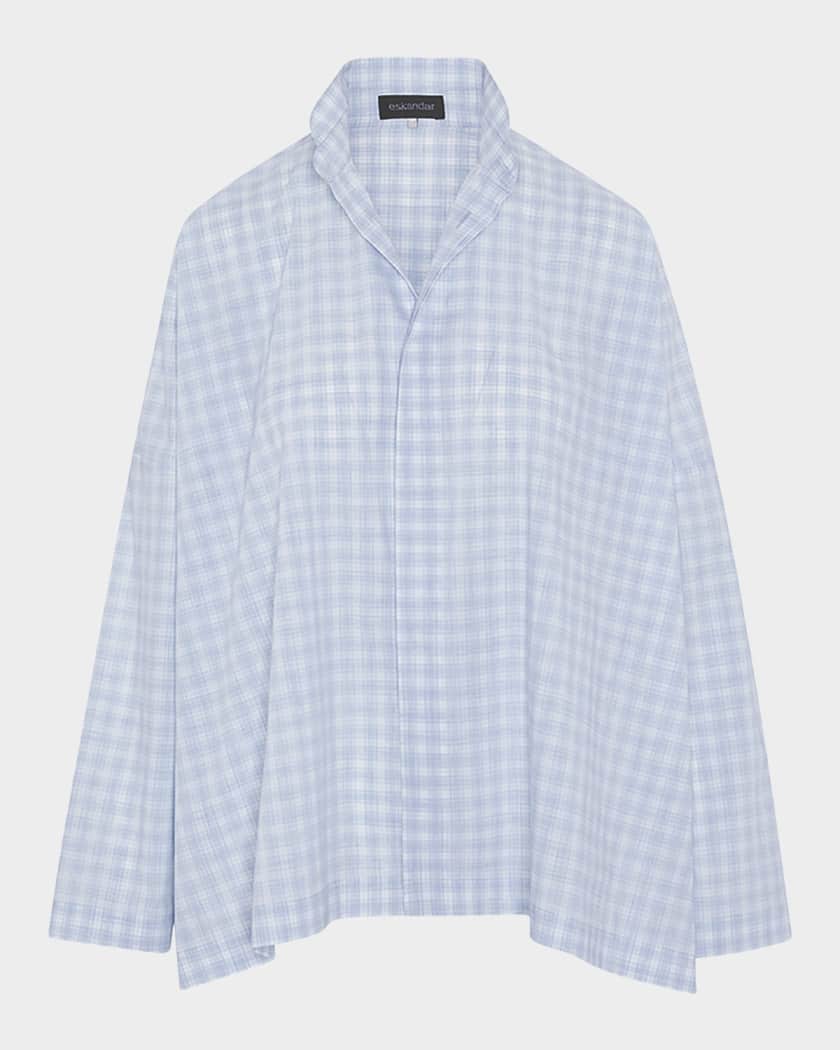 England製 eskandar cotton shirt Eskandar Triple-Plaid Cotton Wide Longer Back Shirt Jacket