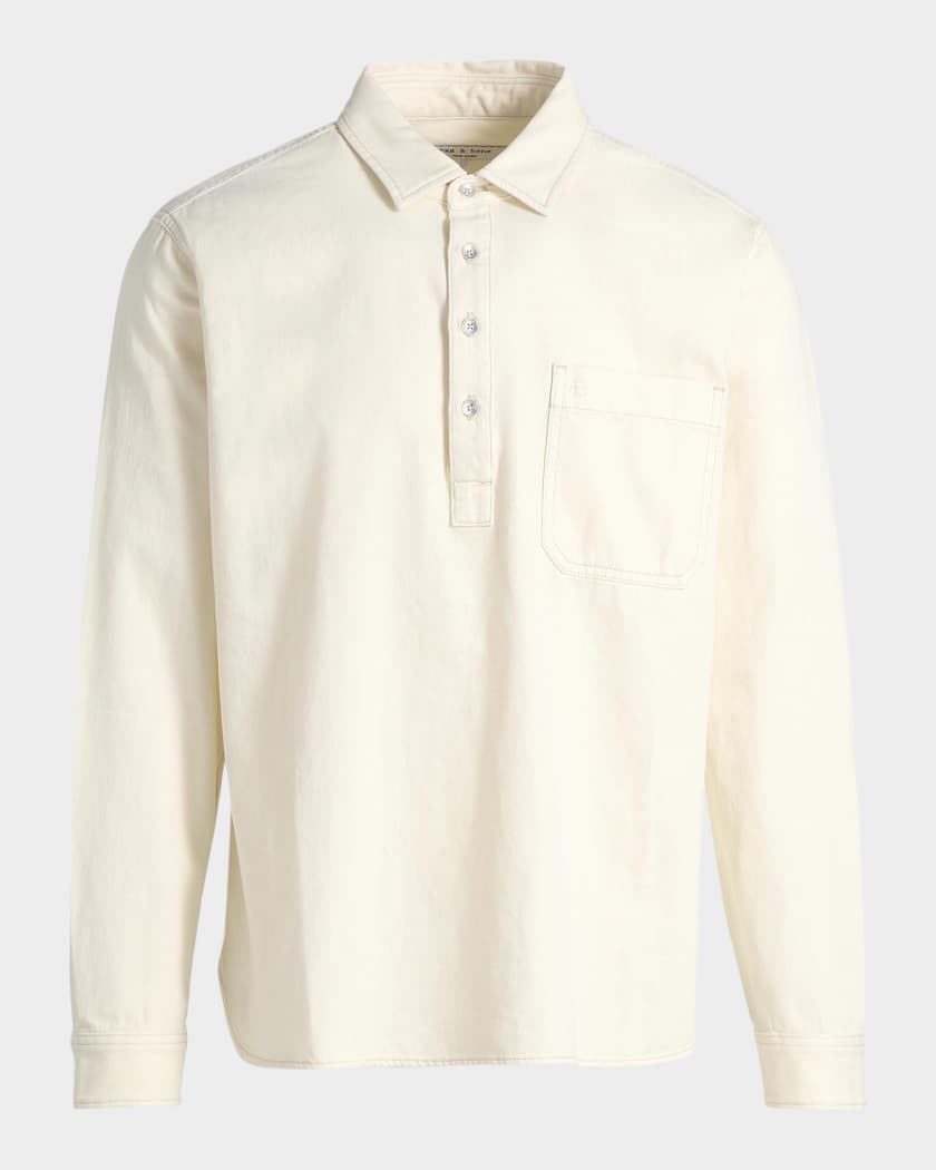 Rag & Bone Men's Denim Long-Sleeve Polo Shirt | Neiman Marcus