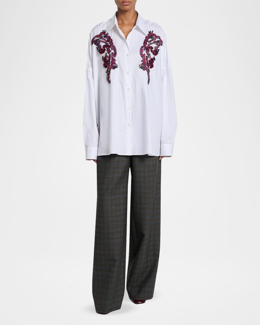 トップス DRIES VAN NOTEN Embroidery Oversized Tee Dries Van Noten Embroidered Cotton Poplin Oversized Shirt | Neiman