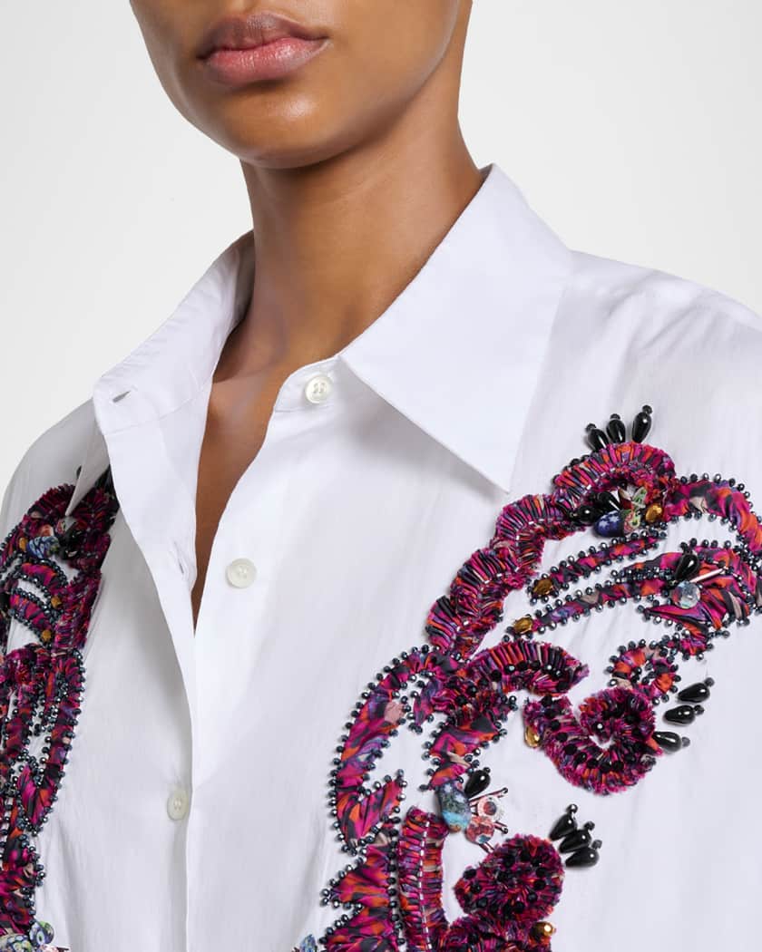 Dries Van Noten Embroidered Cotton Poplin Oversized Shirt | Neiman