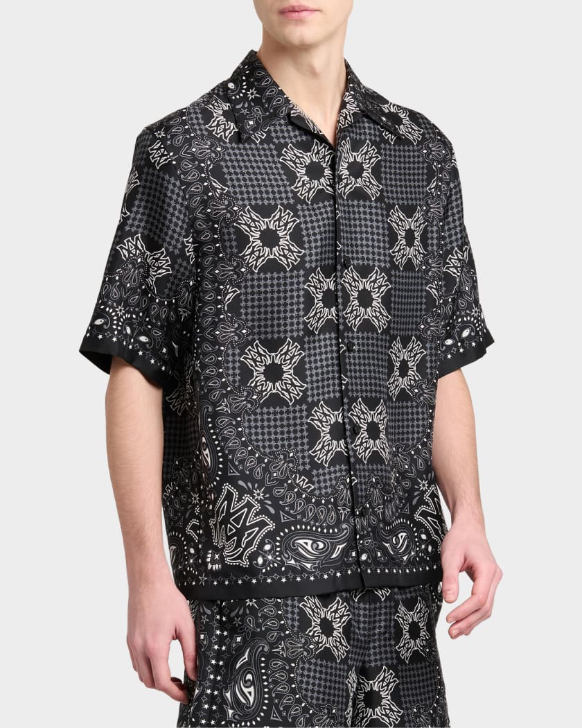 Men's Printed Silk MA Bandana Quad Paisley Collection | Neiman Marcus