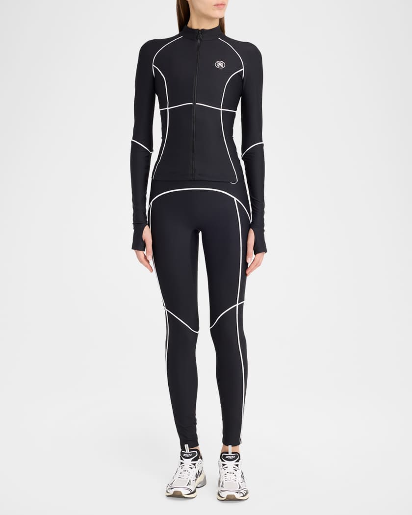 Amiri MA Logo Contrast-Trim Zip-Front Top | Neiman Marcus