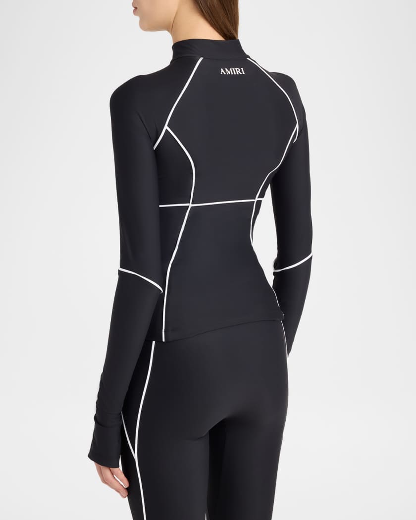 Amiri MA Logo Contrast-Trim Zip-Front Top | Neiman Marcus