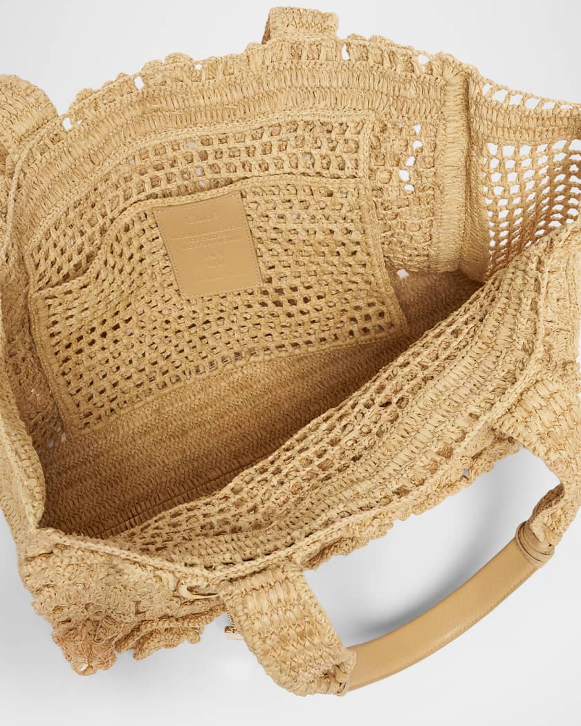 Chloe Summer Banana Small Floral Raffia Tote Bag | Neiman Marcus