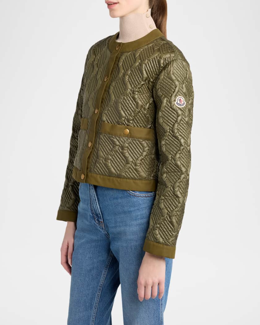 Moncler Libellule Geometric Quilted Short Down Jacket | Neiman Marcus