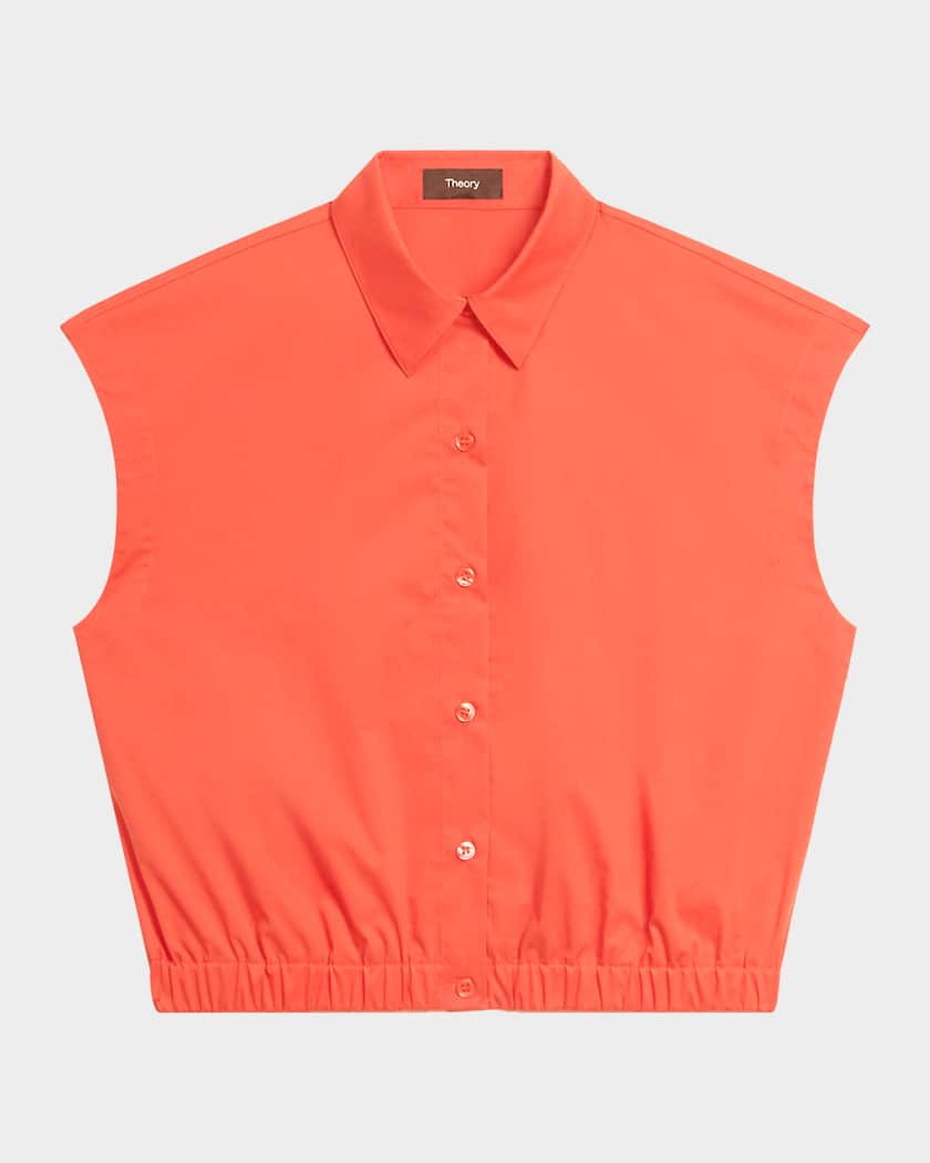Theory Button-Front Cap-Sleeve Shirt | Neiman Marcus