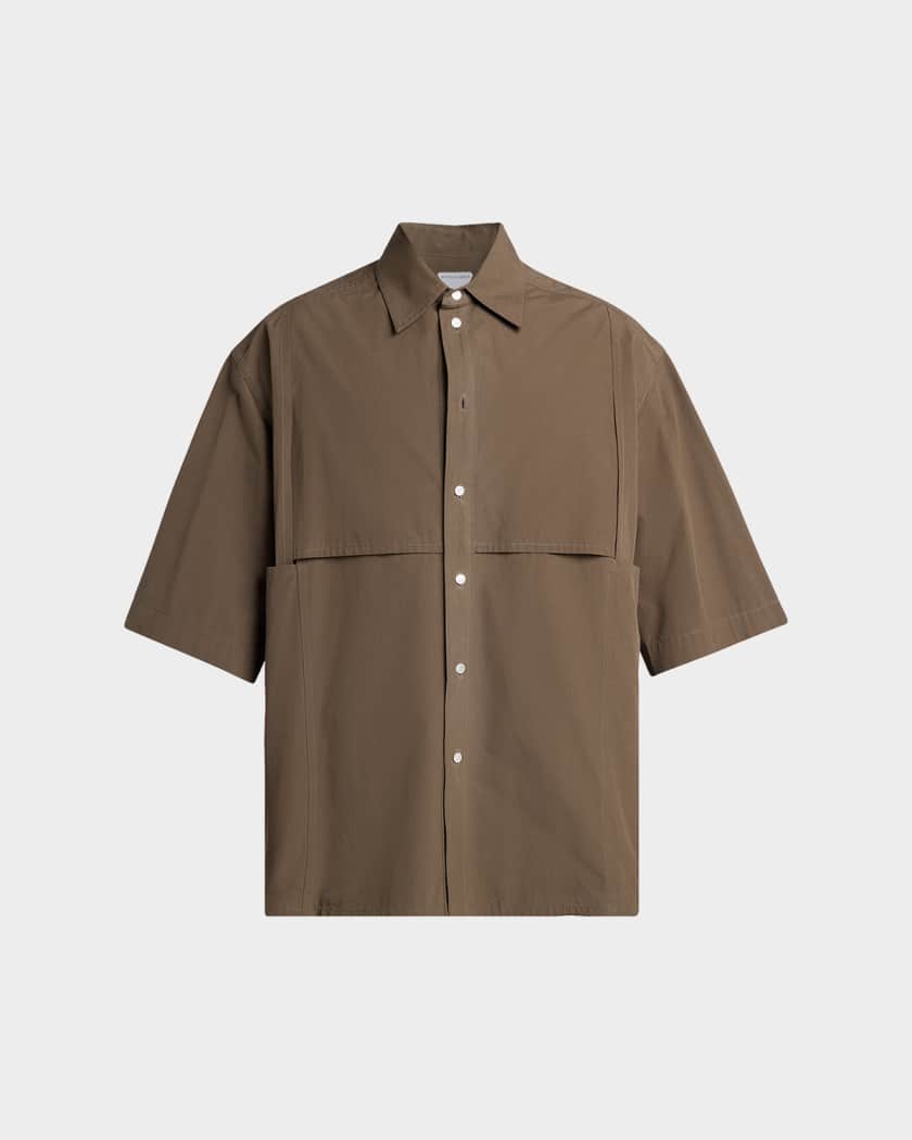 BOTTEGA VENETAシャツ Bottega Veneta Men's Macro Intreccio Cotton Toile Short-Sleeve