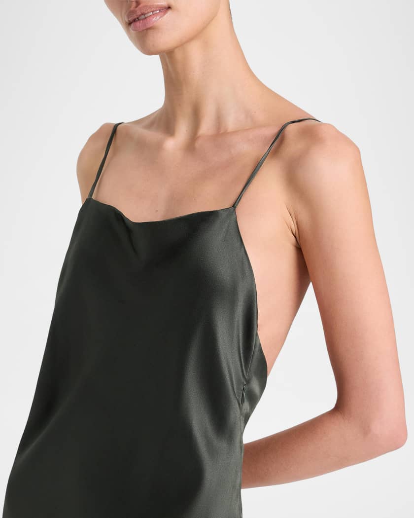 open back slip dress BLACK ASYMMETRIC  K M by L A N G E Crafted from luxurious silk Anastasia Sequin Backless Slip Dress