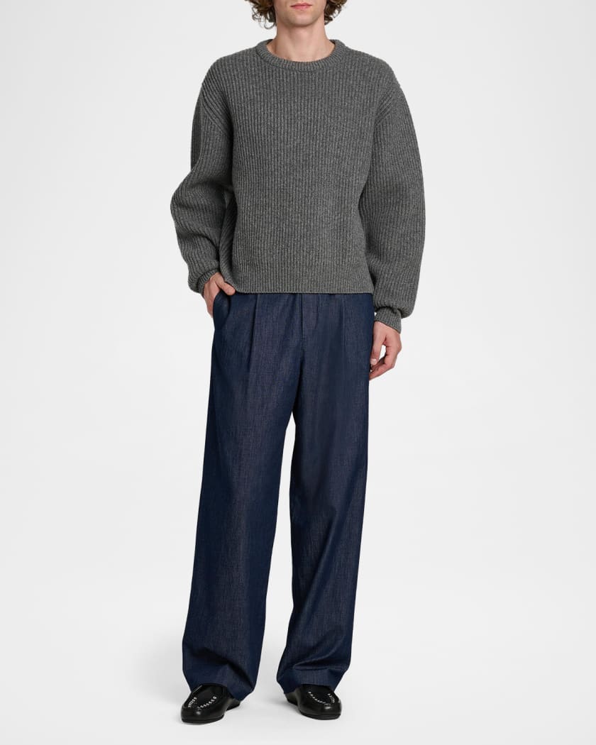 Jil Sander Men's Fisherman's Rib Knit Crewneck Sweater | Neiman Marcus