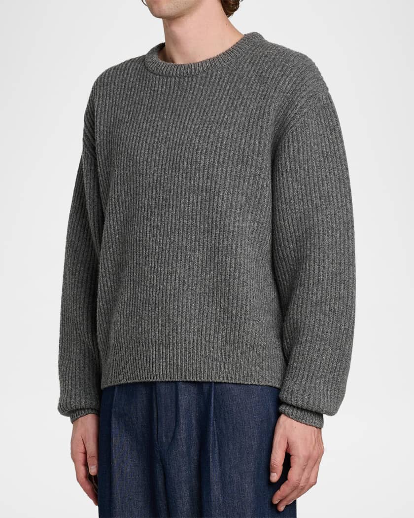 Jil Sander Men's Fisherman's Rib Knit Crewneck Sweater | Neiman Marcus
