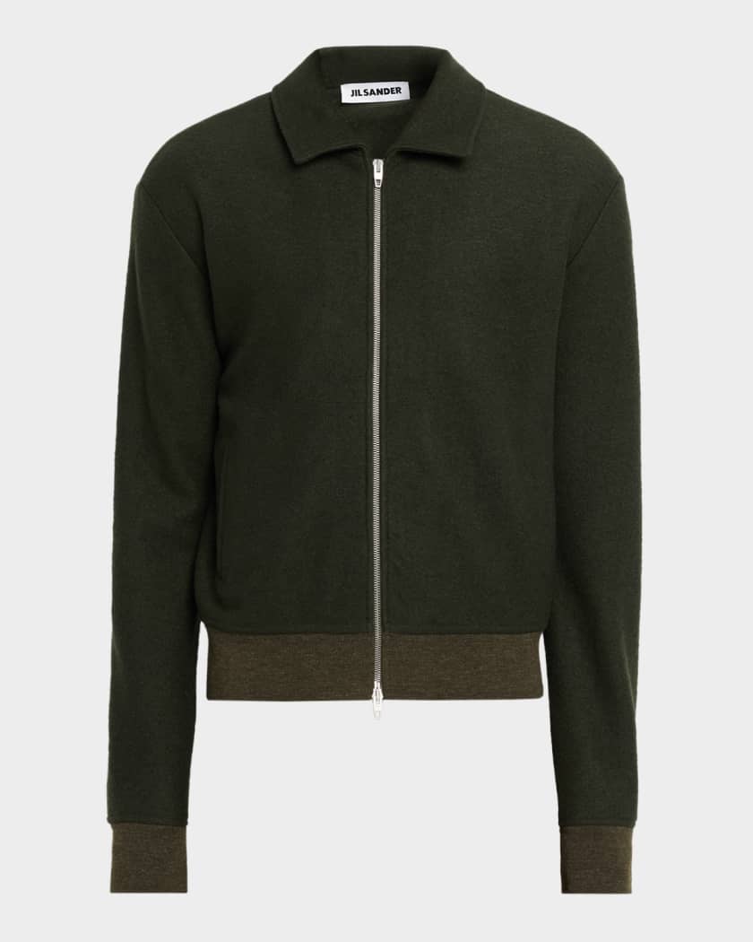Jil Sander Men's Wool Zip Up Sweatshirt | Neiman Marcus