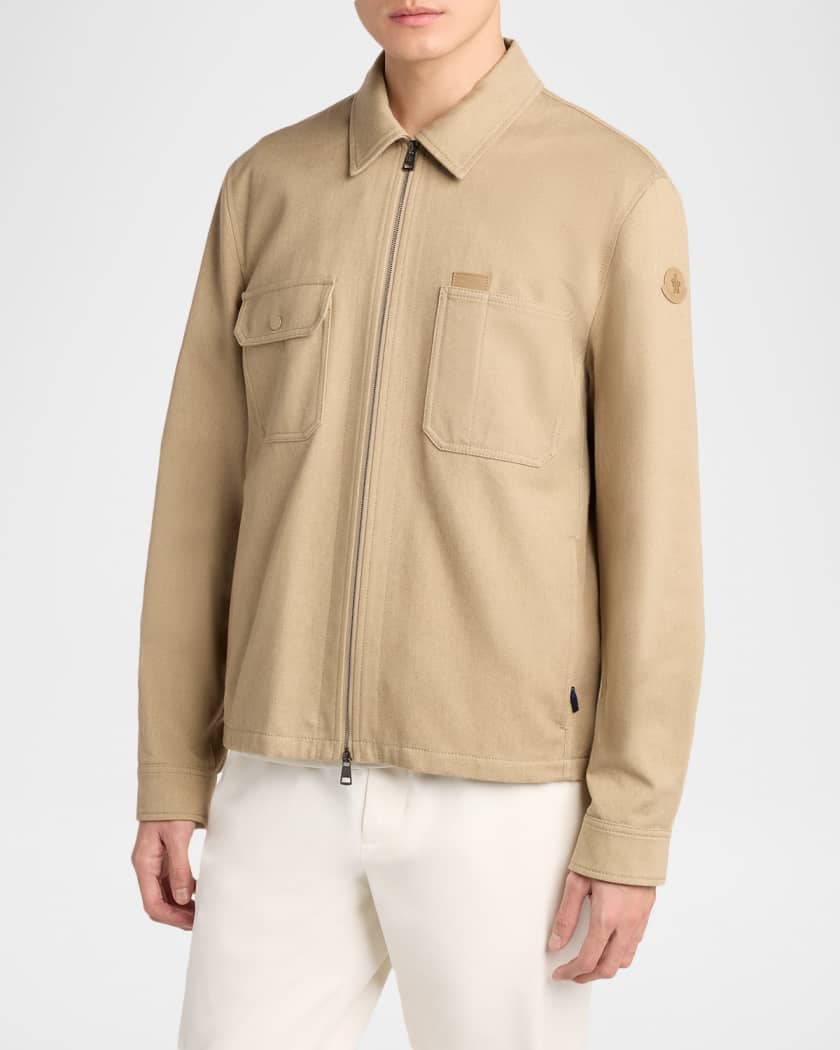 Moncler Men's Cotton Leather-Logo Shirt Jacket | Neiman Marcus
