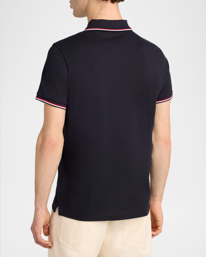 Moncler Men's Striped-Trim Cotton Pique Polo Shirt | Neiman Marcus