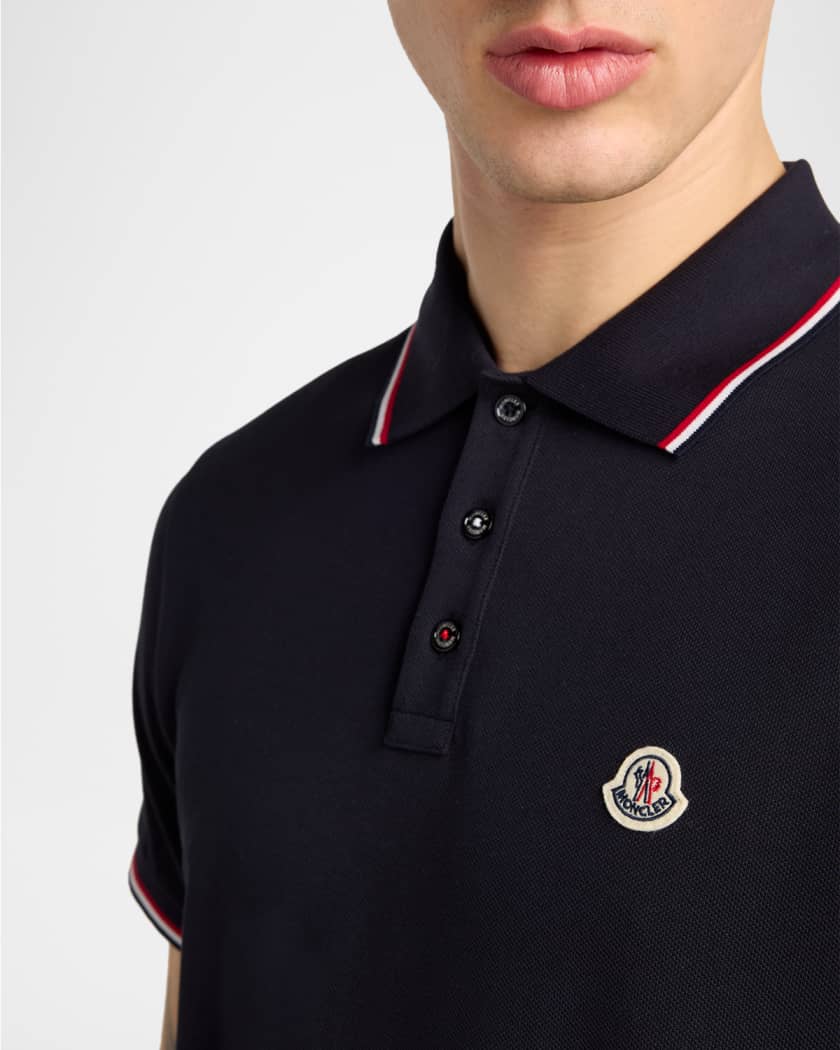 Moncler Men's Striped-Trim Cotton Pique Polo Shirt | Neiman Marcus