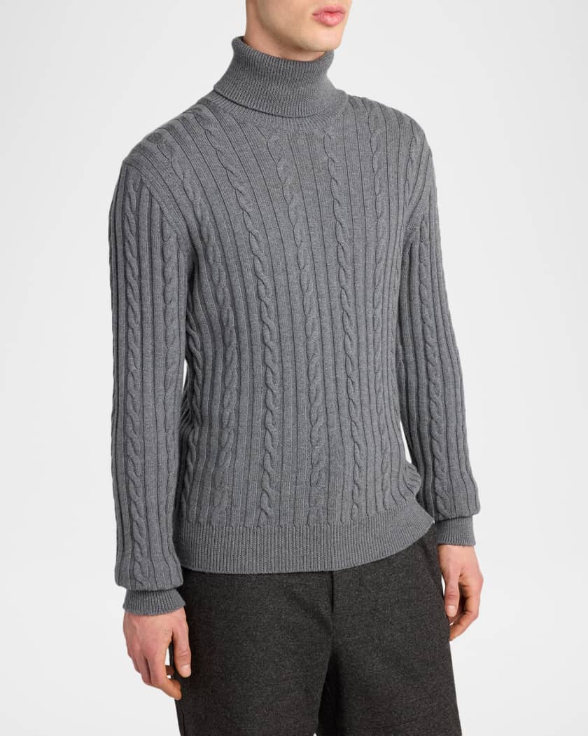 Moncler Men's Wool Cable Knit Turtleneck Sweater | Neiman Marcus