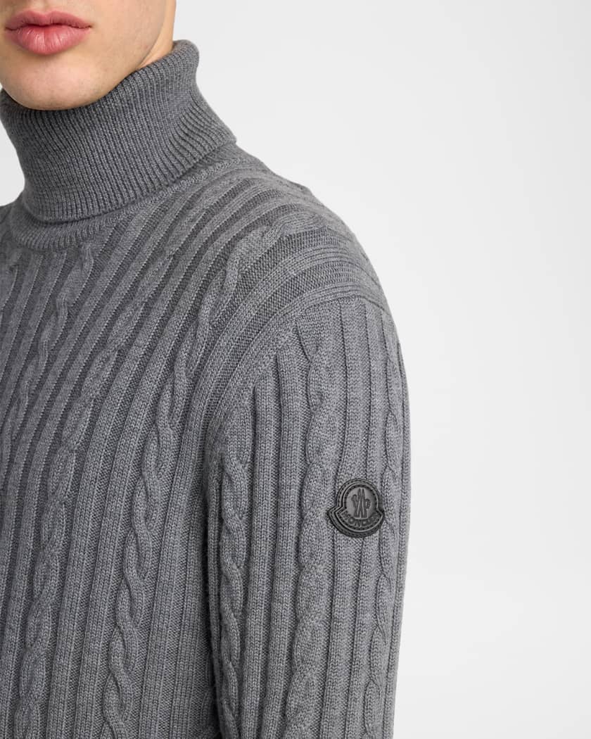 Moncler Men's Wool Cable Knit Turtleneck Sweater | Neiman Marcus