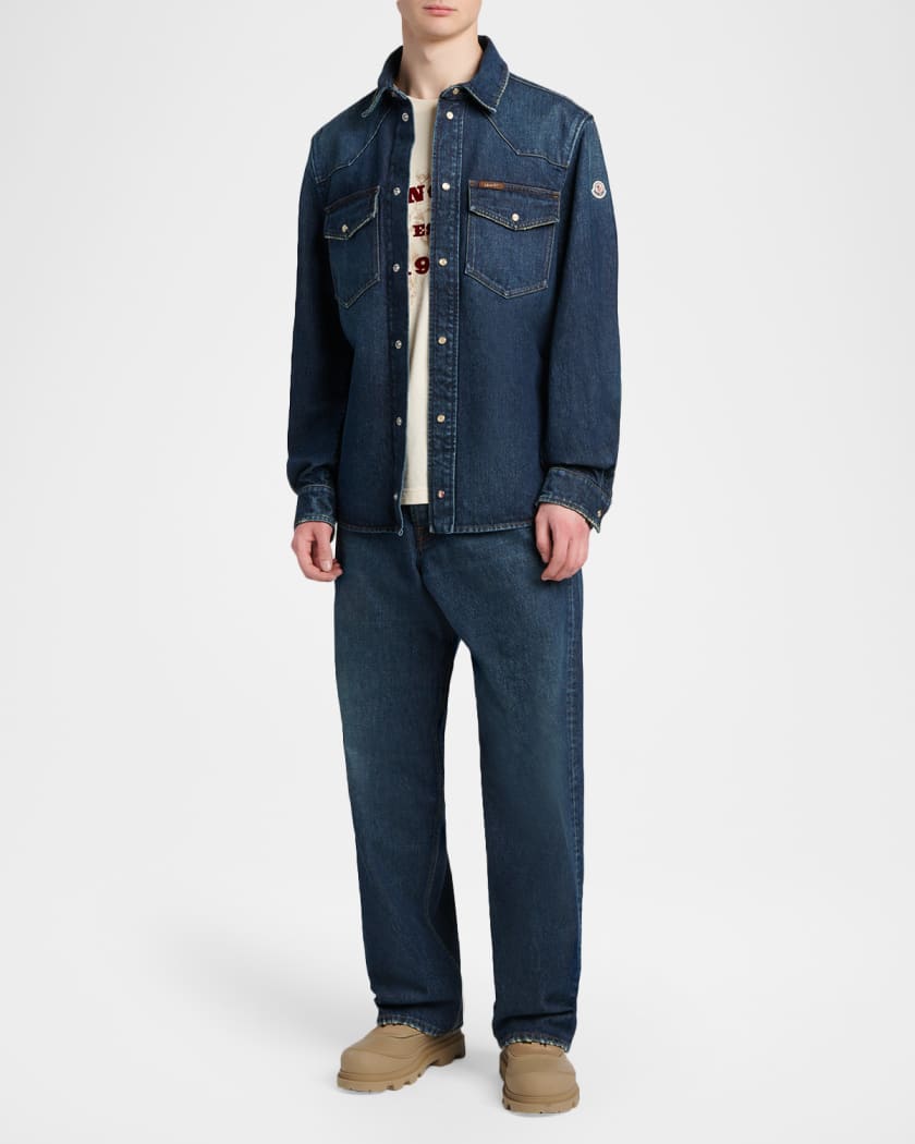 Moncler Men's Snap-Front Denim Western Shirt | Neiman Marcus